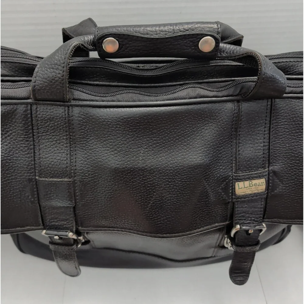 Vtg L.L. Bean Black Pebbled Leather Messenger Bag Satchel Casual Travel Laptop